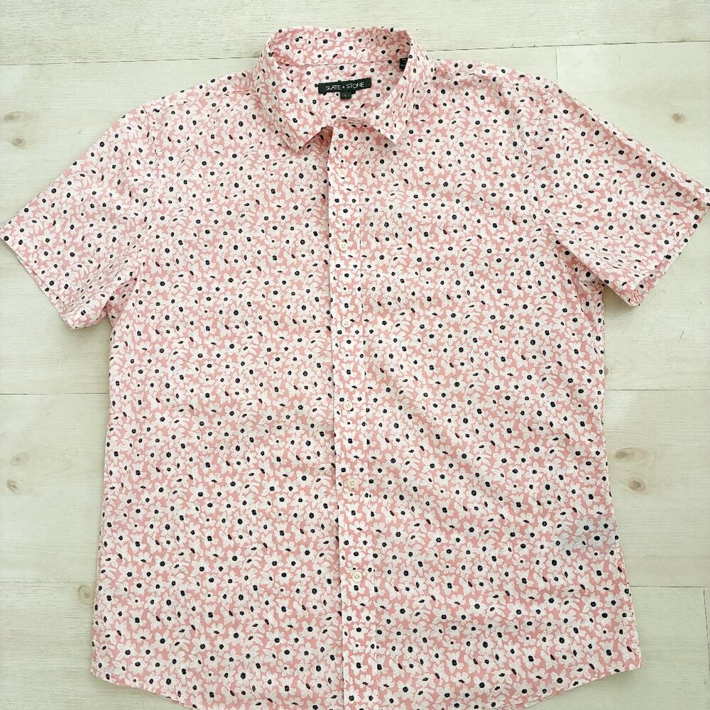 Slate & Stone Men's Micro Floral Short-Sleeve Button-Down Shirt Size L